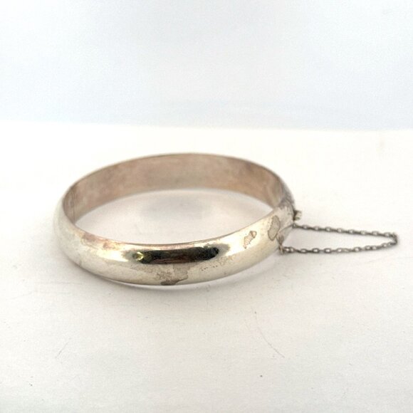 Vintage Estate Sterling Silver 925 Wide Hinged Bangle Bracelet 7.5” 14.3g - Picture 3 of 8